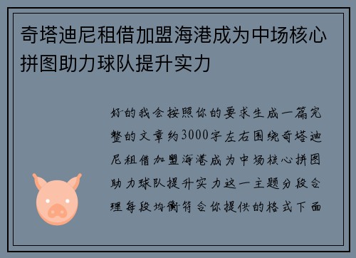 奇塔迪尼租借加盟海港成为中场核心拼图助力球队提升实力